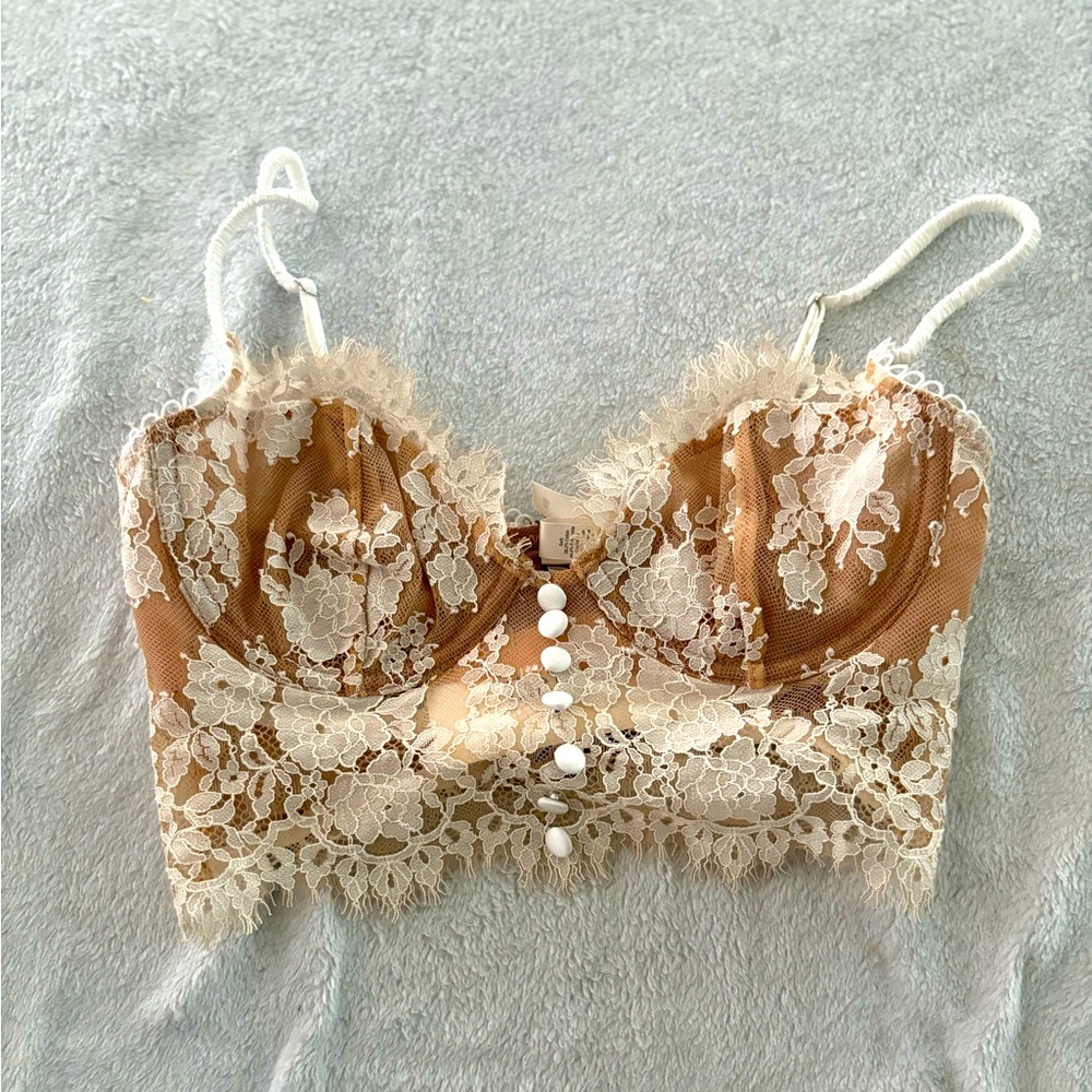 For Love And Lemons Lace Bralette in Cream and Tan